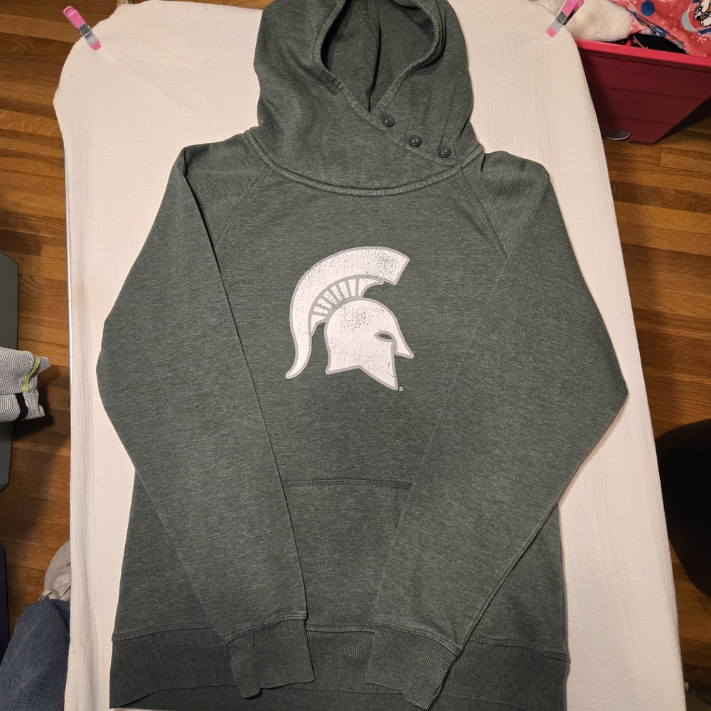 Michigan State Women’s Heathered Green Hoodie Spartans Sweatshirt M EUC